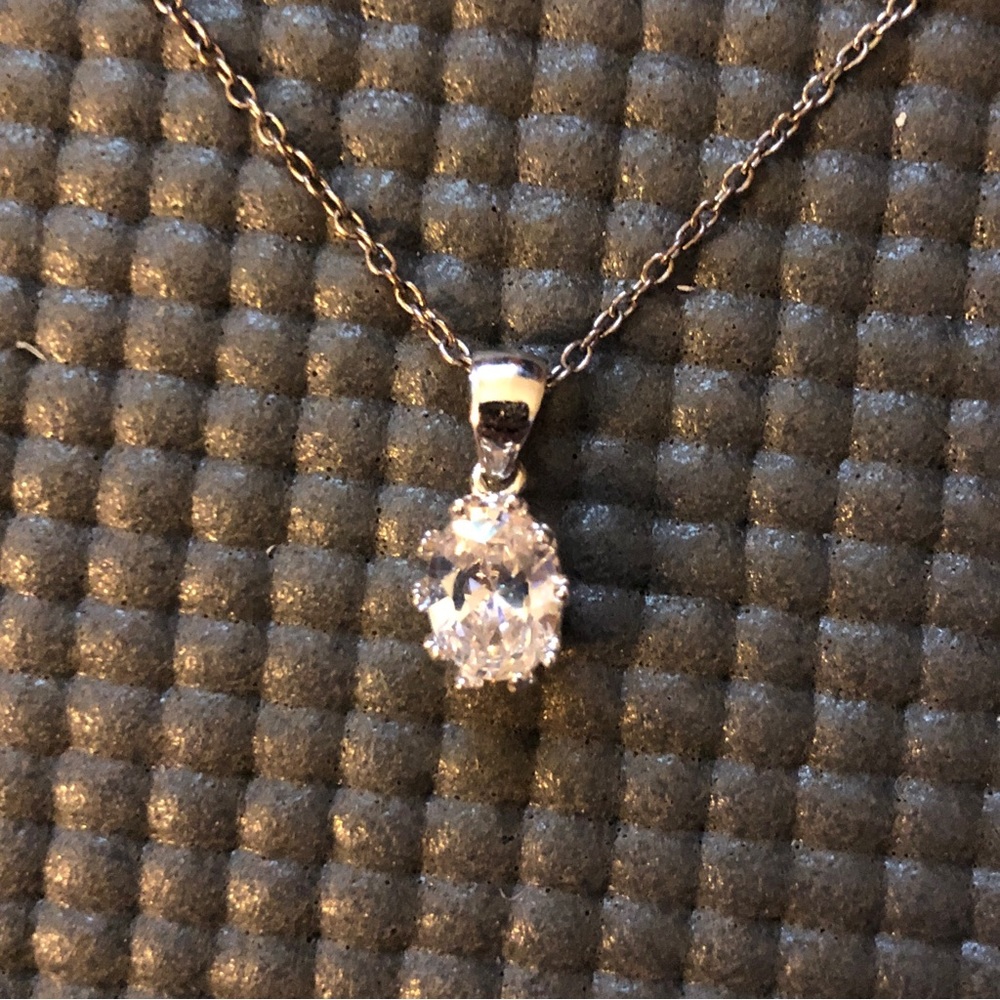 Vintage Y2K Sterling Silver Cubic Zirconia Pendant Necklace - Picture 3 of 7